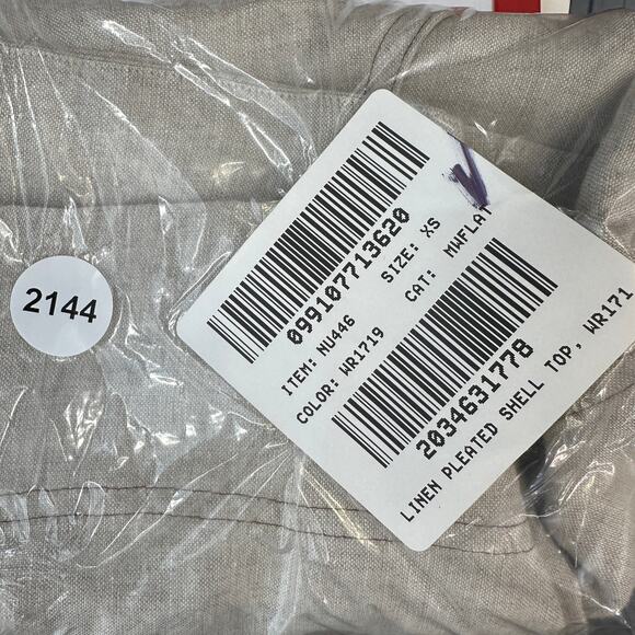 Madewell Linen Pleated Shell Top Sz XS Oat Wide Swing Hem Keyhole Back High Neck - Picture 12 of 12